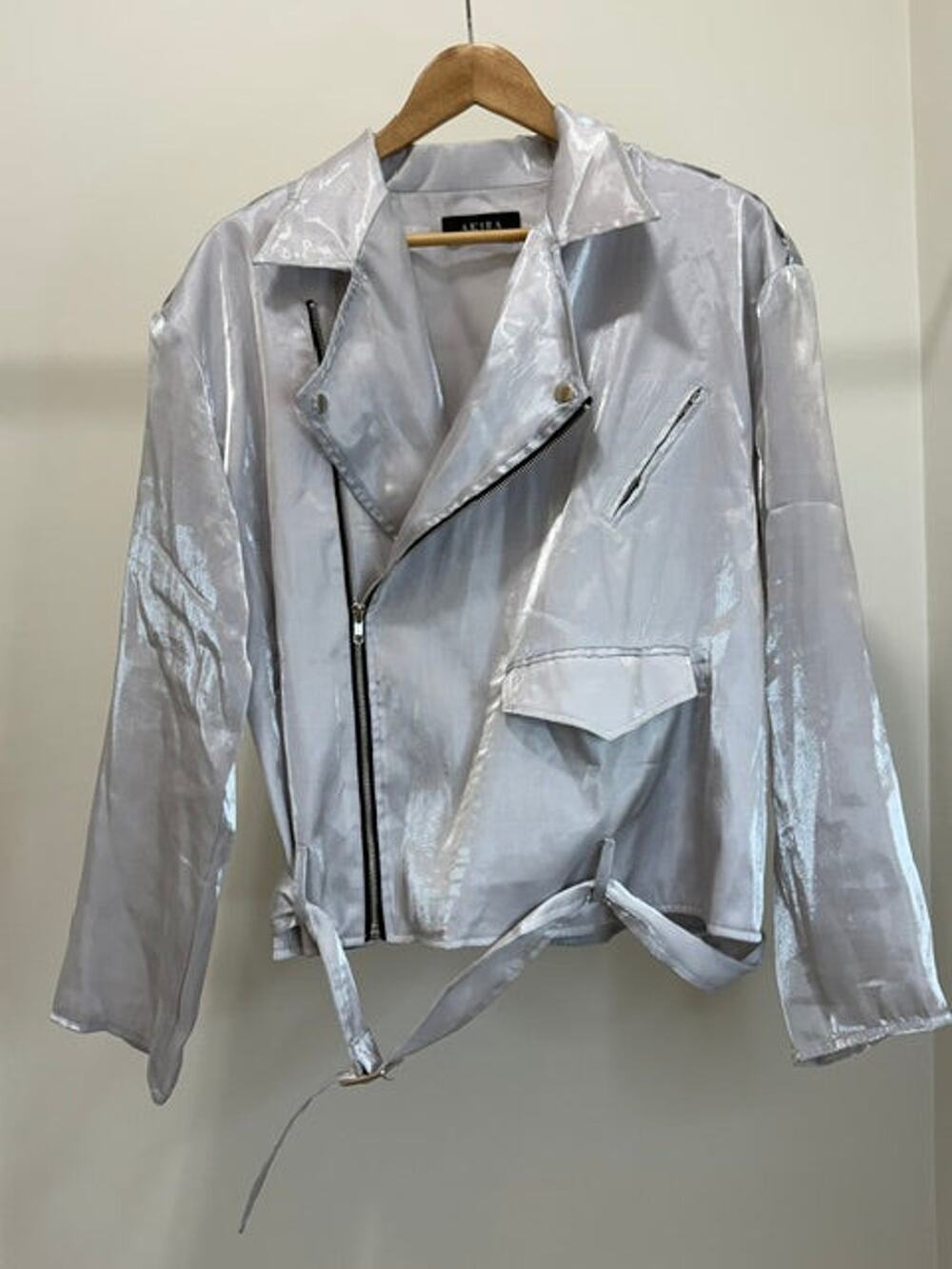 AKIRA Silver Metallic Moto Belted Blouse / Jacket SzXL